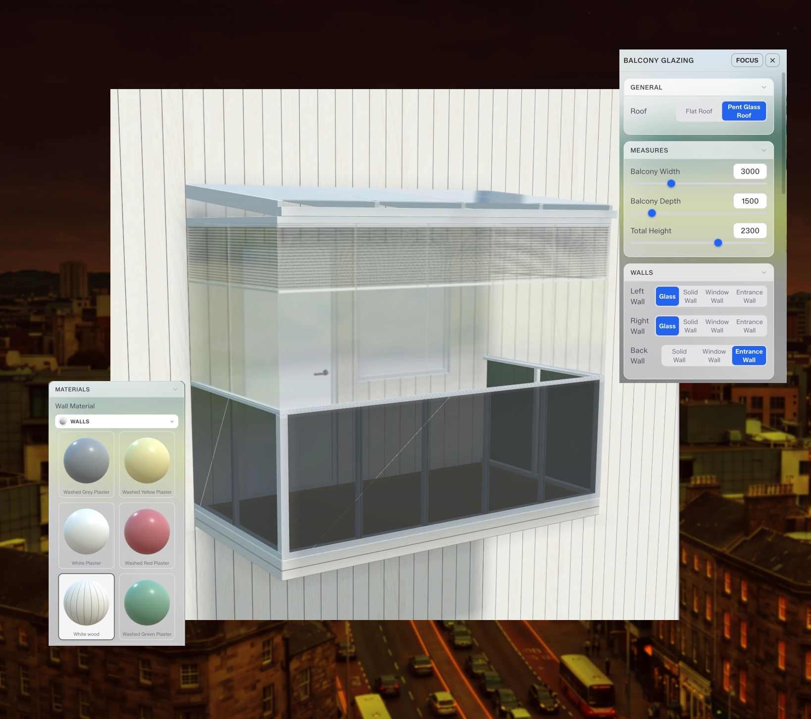 Balcony glazing configurator