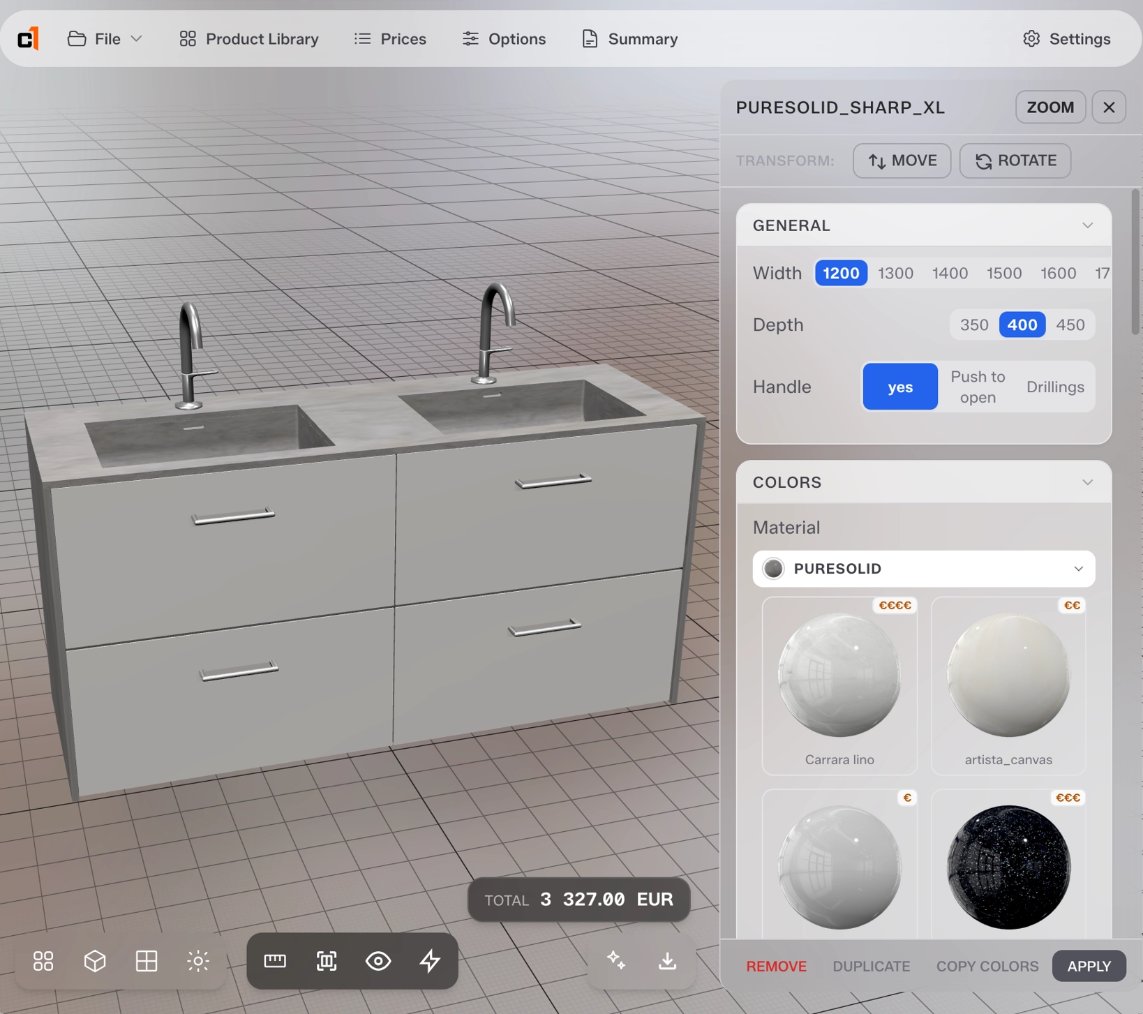 Bathroom cabinet configurator