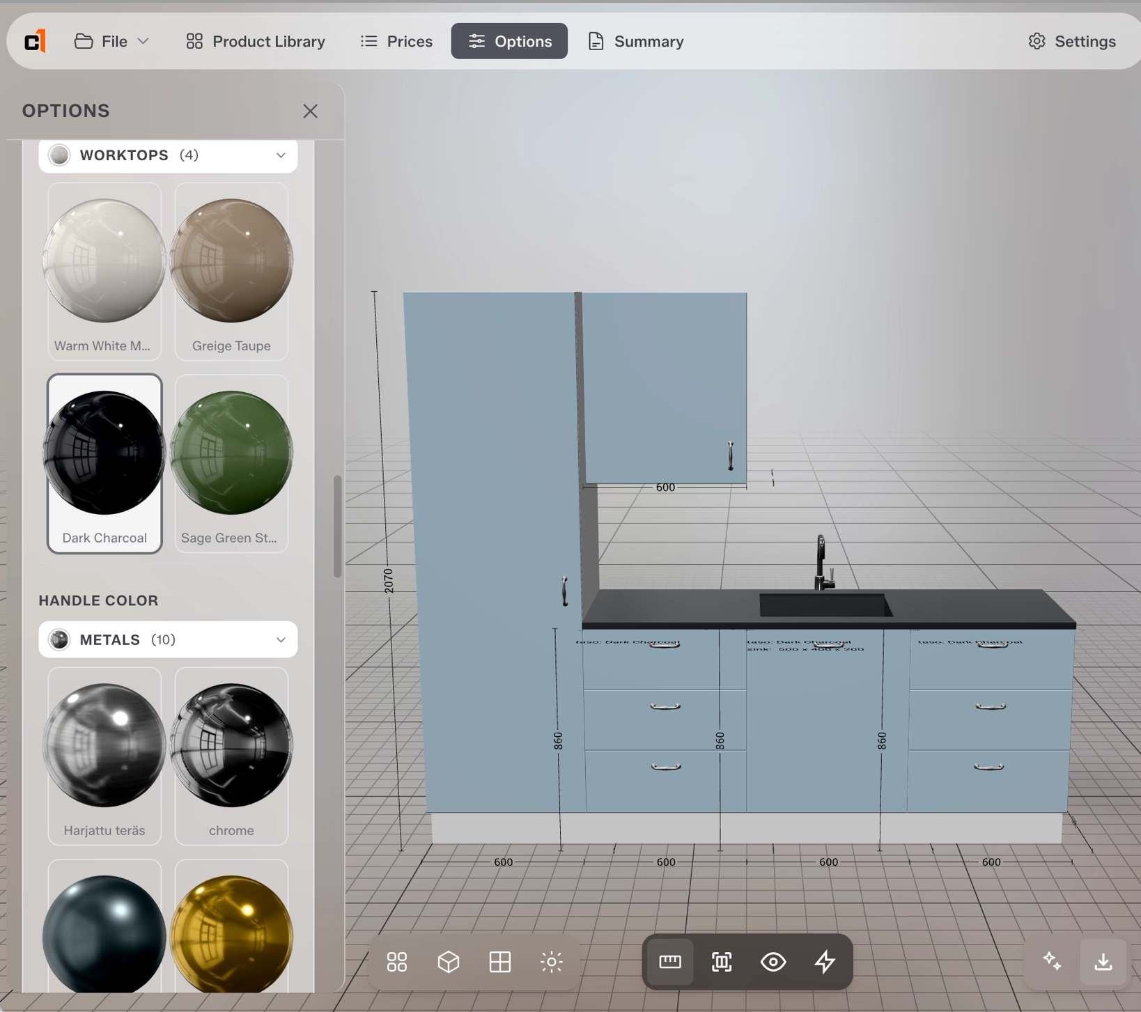 Kitchen cabinets measurements configurator